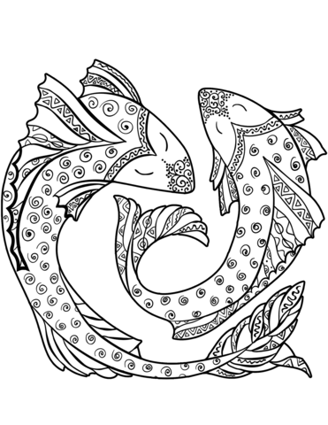 Pisces Zodiac Sign Coloring Page